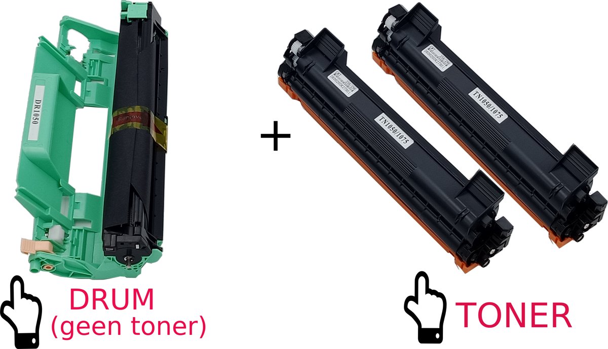 KATRIZ® huismerk 1x DRUM DR1050 + 2x TONER TN1050/1075 | voor Brother DCP 1510 / DCP-1610W;DCP-1612W;HL 1110;HL 1112 /HL-1210WHL-1212W / MFC 1810 / MFC-1910W |